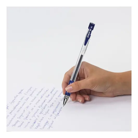 Ручка гелевая с грипом STAFF Basic Needle, СИНЯЯ, игольчатый узел 0,5 мм, линия письма 0,35 мм, 143678, фото 7