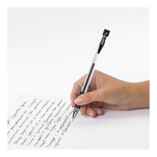 Ручка гелевая с грипом STAFF Basic Needle, ЧЕРНАЯ, игольчатый узел 0,5 мм, линия письма 0,35 мм, 143679, фото 7
