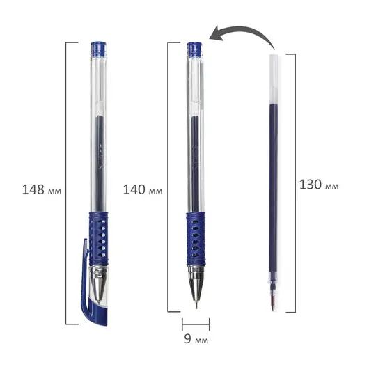 Ручка гелевая с грипом STAFF Basic Needle, СИНЯЯ, игольчатый узел 0,5 мм, линия письма 0,35 мм, 143678, фото 8