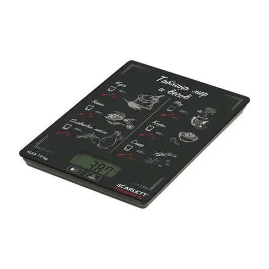 Весы кухоные SCARLETT SC-KS57P94, электронный дисплей, max вес 10 кг, тарокомпенсация, стекло, фото 2