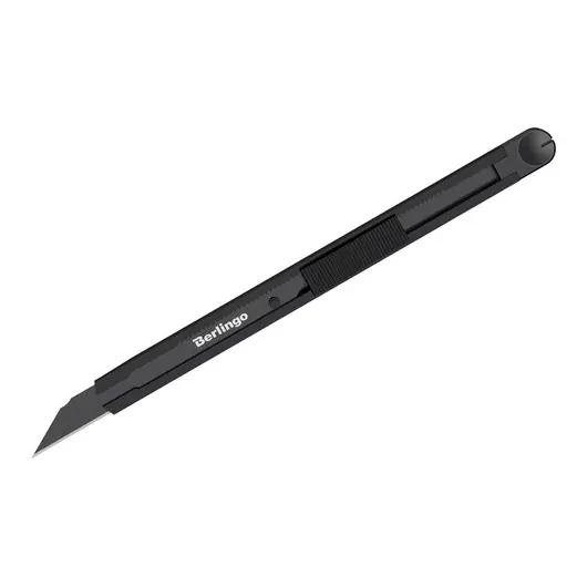 Нож канцелярский 9мм Berlingo &quot;Double black&quot;, auto-lock, металлический корпус, европодвес, фото 1