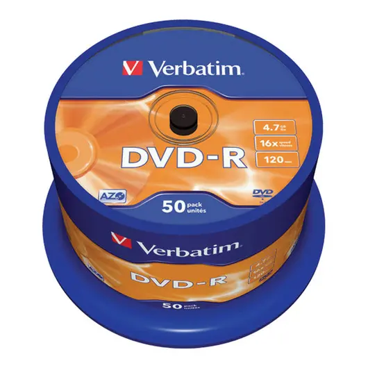 Диск DVD-R 4.7Gb Verbatim 16x Cake Box (50шт), фото 1