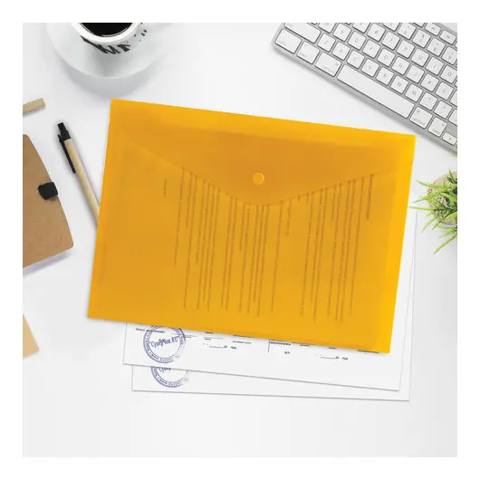 Папка-конверт с кнопкой BRAUBERG А4 до 100 л непрозрачная желтая СВЕРХПРОЧНАЯ 0,2 мм,, 180мкм, фото 8