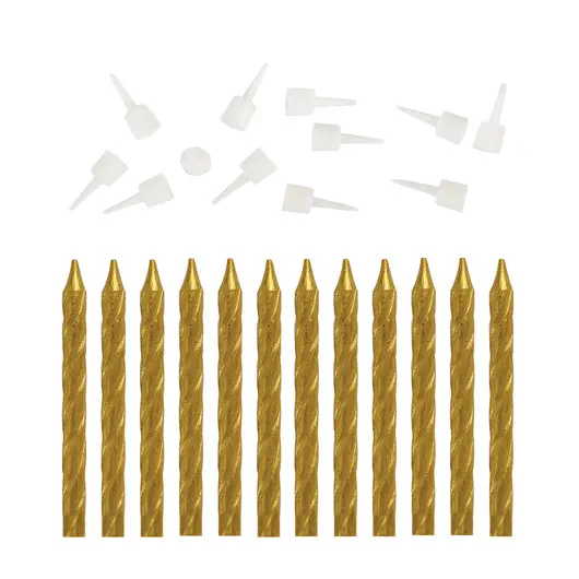 Набор свечей для торта 12 шт., 6 см, с держ., золотой металлик, ЗОЛОТАЯ СКАЗКА, в блистере, 591449, фото 1