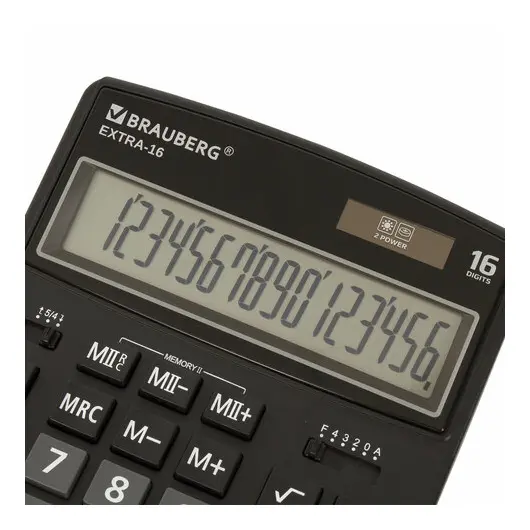 Калькулятор настольный BRAUBERG EXTRA-16-BK (206x155 мм), 16 разрядов, двойное питание, ЧЕРНЫЙ, 250475, фото 5