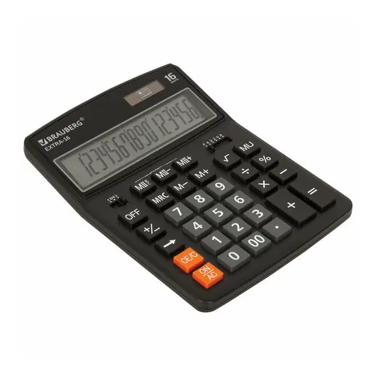 Калькулятор настольный BRAUBERG EXTRA-16-BK (206x155 мм), 16 разрядов, двойное питание, ЧЕРНЫЙ, 250475, фото 6