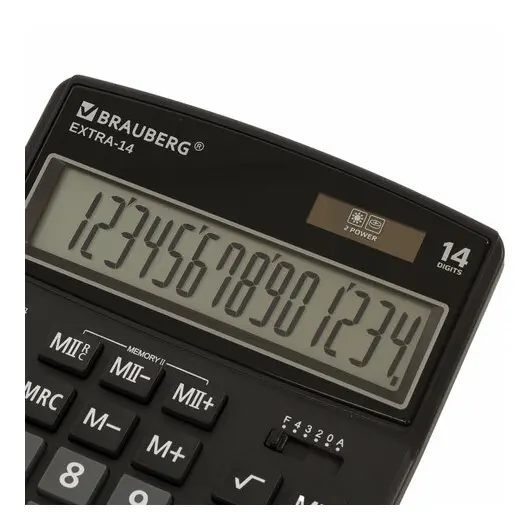 Калькулятор настольный BRAUBERG EXTRA-14-BK (206x155 мм), 14 разрядов, двойное питание, ЧЕРНЫЙ, 250474, фото 5