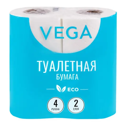 Бумага туалетная Vega  2-слойная, 4шт., эко, 15м, тиснение, белая, фото 1