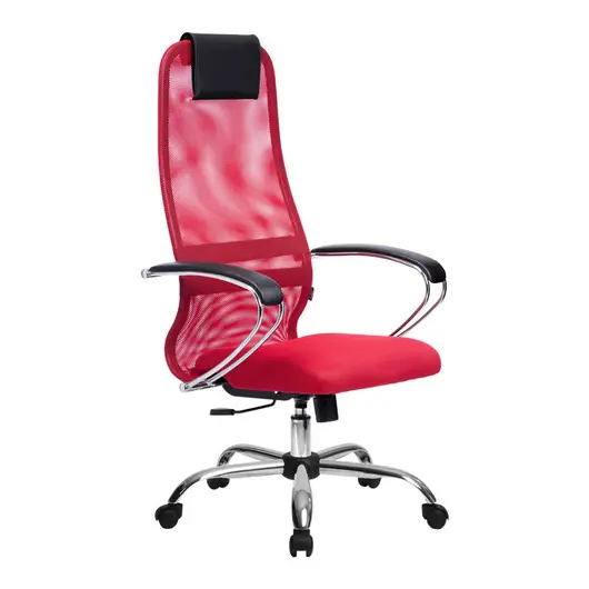 Кресло руководителя Метта SU-BK-8 CH, ткань-сетка красная №22, спинка-сетка, топ-ган, фото 1