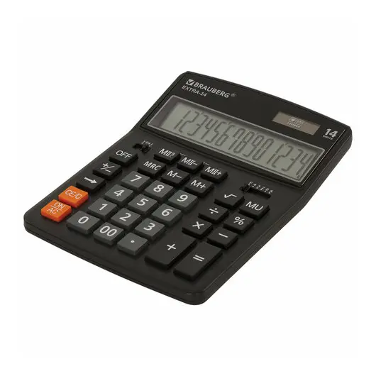 Калькулятор настольный BRAUBERG EXTRA-14-BK (206x155 мм), 14 разрядов, двойное питание, ЧЕРНЫЙ, 250474, фото 13