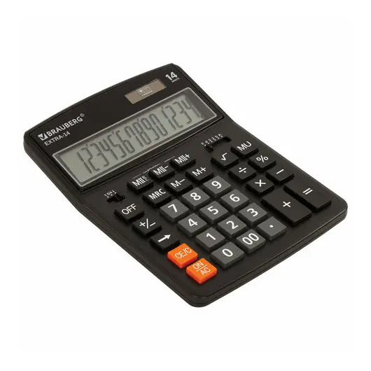Калькулятор настольный BRAUBERG EXTRA-14-BK (206x155 мм), 14 разрядов, двойное питание, ЧЕРНЫЙ, 250474, фото 6