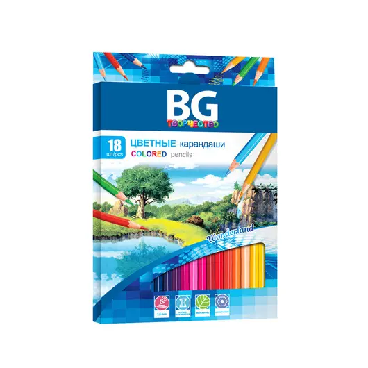 Карандаши цветные BG &quot;Wonderland&quot;, 18цв., шестигранные, 3,0мм, европодвес, фото 1