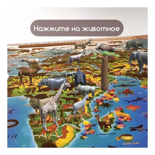Карта мира &quot;Животный и растительный мир&quot; 101х69 см, интерактивная, в тубусе, ЮНЛАНДИЯ, 112373, фото 6