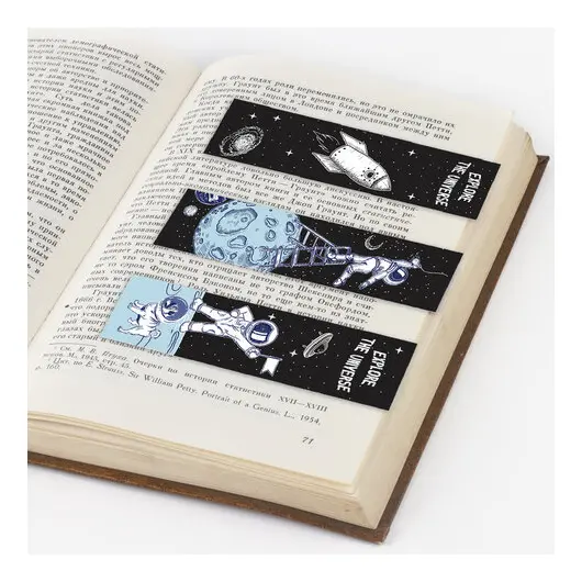 Закладки для книг с магнитом DEEP SPACE, набор 6 шт., блестки, 25x196 мм, ЮНЛАНДИЯ, 113445, фото 6