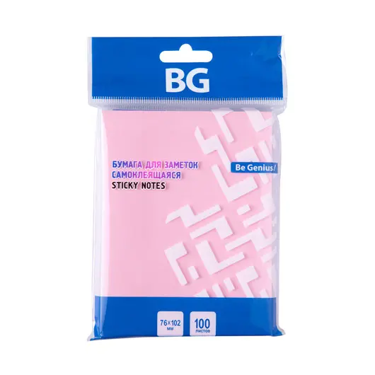 Самоклеящийся блок BG, 76*102мм, 100л, розовый пастельный, европодвес, фото 1
