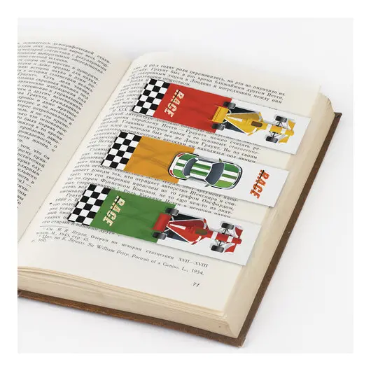 Закладки для книг с магнитом RACE CARS, набор 6 шт., блестки, 25x196 мм, ЮНЛАНДИЯ, 113446, фото 6