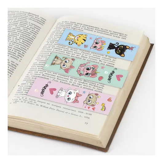 Закладки для книг с магнитом MEOW CATS, набор 6 шт., блестки, 25x196 мм, ЮНЛАНДИЯ, 113442, фото 6