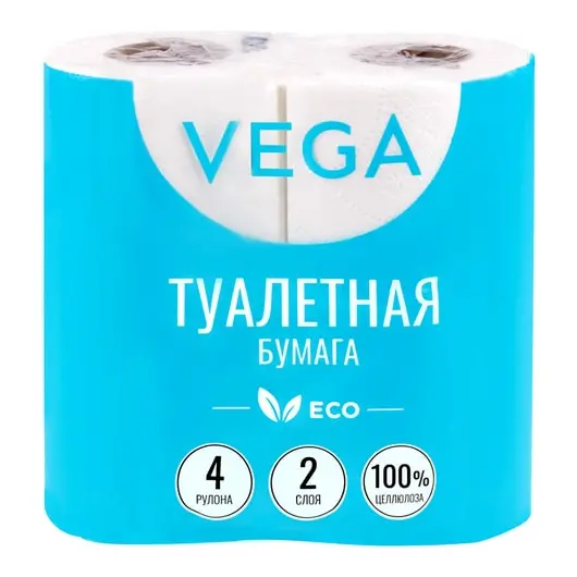 Бумага туалетная Vega  2-слойная, 4шт., эко, 15м, тиснение, белая, 100% целлюлоза, фото 1