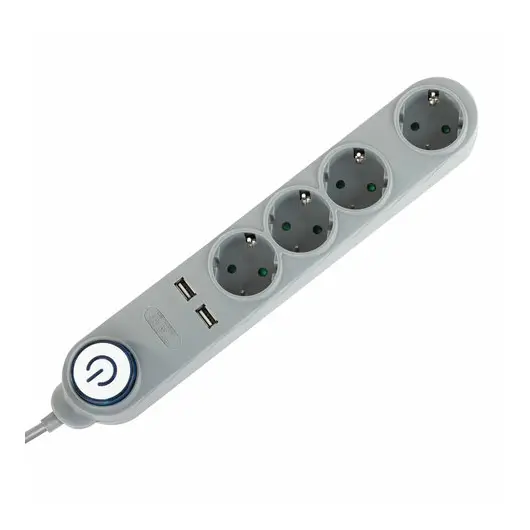 Сетевой фильтр SONNEN DX04, 4 розетки, 2 USB-порта, заземление, 10А, длина 1,5м, белы, 513493, фото 5