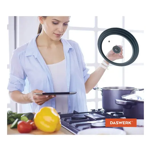 Крышка для любой сковороды и кастрюли универсальная 3 размера (24-26-28 см) антрацит, DASWERK, 607589, фото 8