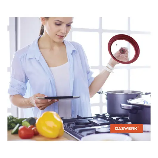 Крышка для любой сковороды и кастрюли универсальная 3 размера (16-18-20 см) бордовая, DASWERK, 607584, фото 8