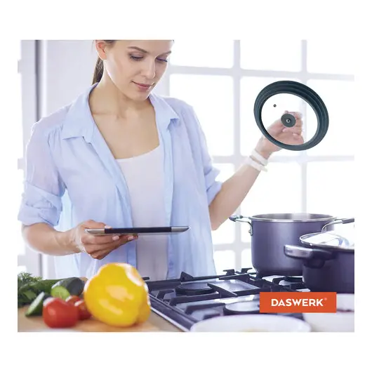 Крышка для любой сковороды и кастрюли универсальная 3 размера (16-18-20 см) антрацит, DASWERK, 607583, фото 8