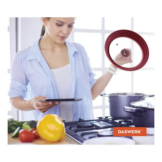Крышка для любой сковороды и кастрюли универсальная 3 размера (24-26-28 см) бордовая, DASWERK, 607590, фото 8