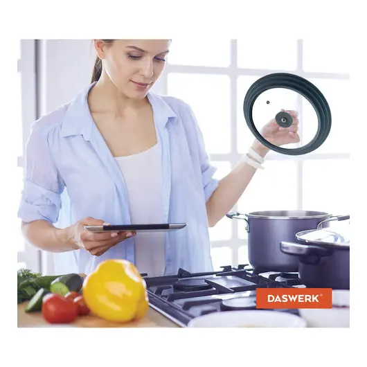 Крышка для любой сковороды и кастрюли универсальная 3 размера (22-24-26 см) антрацит, DASWERK, 607586, фото 8