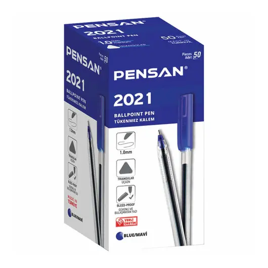 Ручка шариковая масляная PENSAN 2021, СИНЯЯ, трехгранная, узел 1мм, линия 0,8мм, 2021/S50 ш/к 2207, фото 5