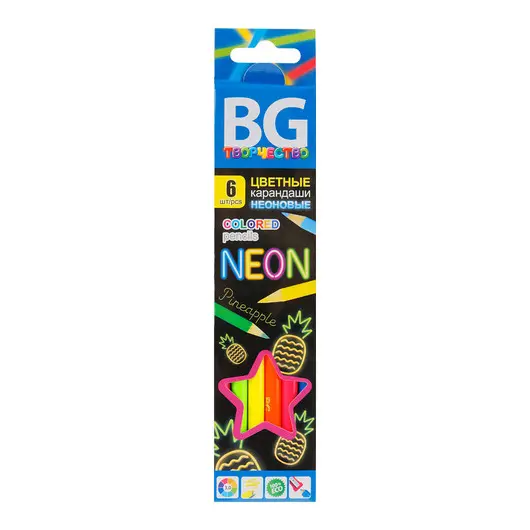 Карандаши цветные BG &quot;Neon&quot;, 06цв., круглые, 3.0мм, европодвес, фото 1