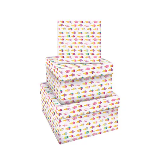 Набор квадратных коробок 3в1, MESHU &quot;Ice creams&quot;, (19,5*19,5*11-15,5*15,5*9см), фото 1