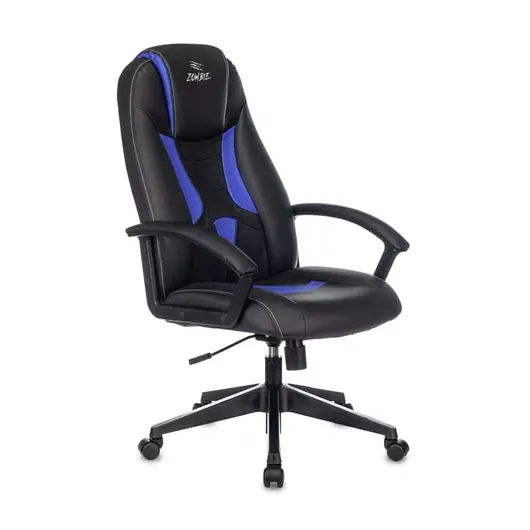 Кресло игровое ZOMBIE 8/8N/BL-BLUE, PL, экокожа черный/синий, топ-ган (до 180кг), фото 1