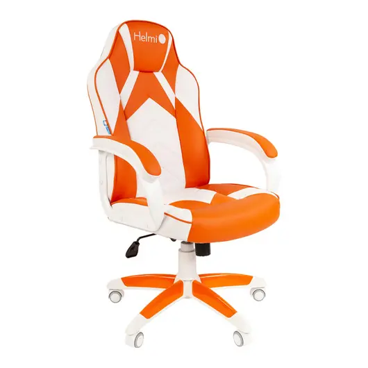 Кресло игровое Helmi HL-S17 &quot;Arrow&quot;, экокожа,  белая/оранжевая, механизм качания, фото 1
