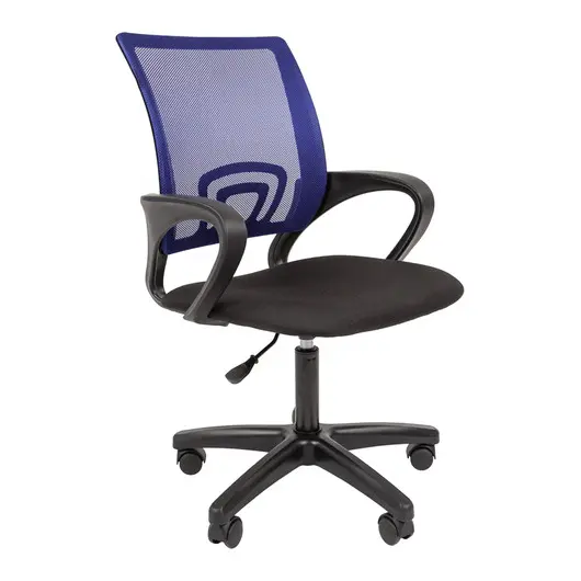 Кресло оператора Helmi HL-M96 R &quot;Airy&quot;, спинка сетка синяя/сиденье ткань черная, пиастра, фото 1