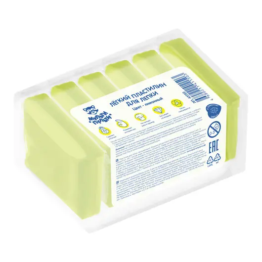 Легкий пластилин для лепки Мульти-Пульти, лимонный, 6шт., 60г, прозрачный пакет, фото 1