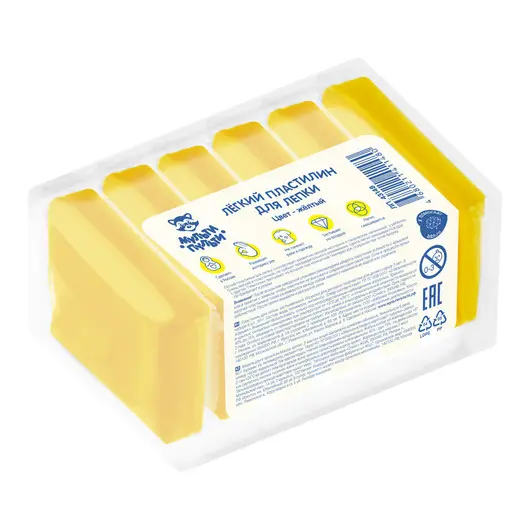 Легкий пластилин для лепки Мульти-Пульти, желтый, 6шт., 60г, прозрачный пакет, фото 1