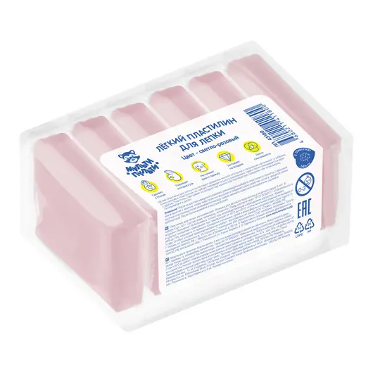 Легкий пластилин для лепки Мульти-Пульти, светло-розовый, 6шт., 60г, прозрачный пакет, фото 1