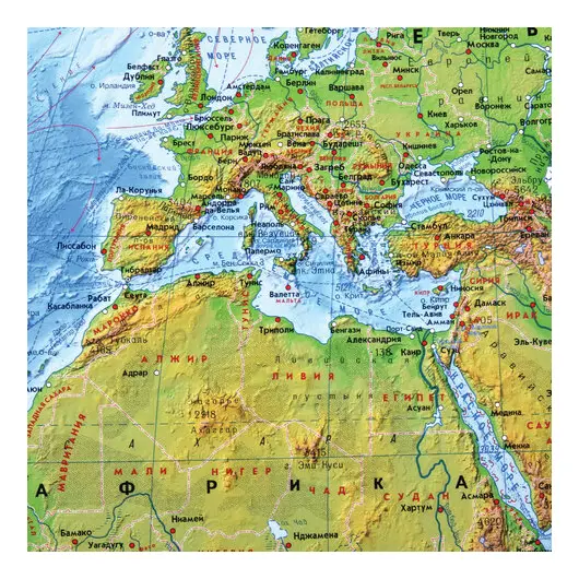Карта мира физическая 120х78 см, 1:25М, с ламинацией, интерактивная, европодвес, BRAUBERG, 112379, фото 2