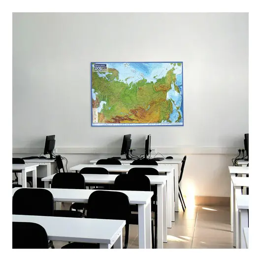 Карта России физическая 116х80 см, 1:7,5М, с ламинацией, интерактивная, европодвес, BRAUBERG, 112393, фото 7