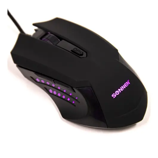 Мышь проводная игровая SONNEN I3, пластик, 6 кнопок, 800-2400 dpi, LED-подсветка, черная,513523, фото 9