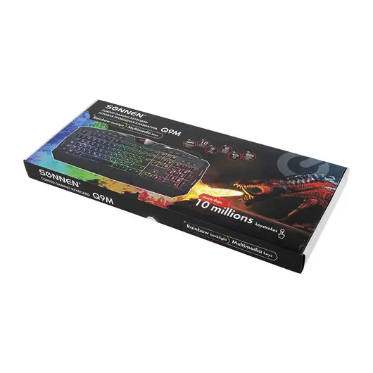 Клавиатура проводная игровая SONNEN Q9M, USB, 114 клавиш, 3 цвета подсветки, черная, 513511, фото 12