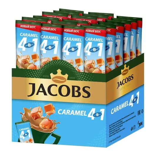 Кофе растворимый Jacobs &quot;Caramel&quot;, со вкусом карамели, 4 в 1, порционный 24 пакетика*12г, фото 1