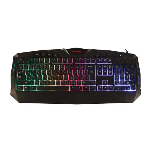 Клавиатура проводная игровая SONNEN Q9M, USB, 114 клавиш, 3 цвета подсветки, черная, 513511, фото 5
