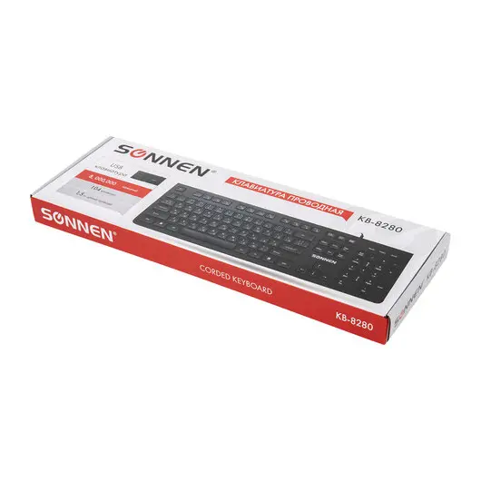 Клавиатура проводная SONNEN KB-8280,USB,104 плоские клавиши,черная,код 1С, 513510, фото 7