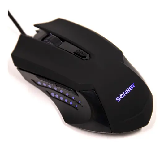 Мышь проводная игровая SONNEN I3, пластик, 6 кнопок, 800-2400 dpi, LED-подсветка, черная,513523, фото 7