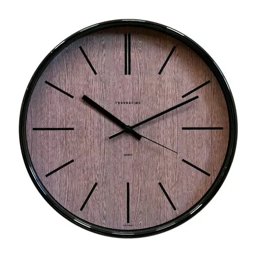 Часы настенные TROYKA 77770743, круг, коричневые, черная рамка, 30,5х30,5х5 см, фото 1
