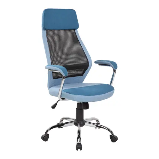 Кресло руководителя Helmi HL-E41 &quot;Stylish&quot;, ткань/сетка, синяя/голубая, фото 1