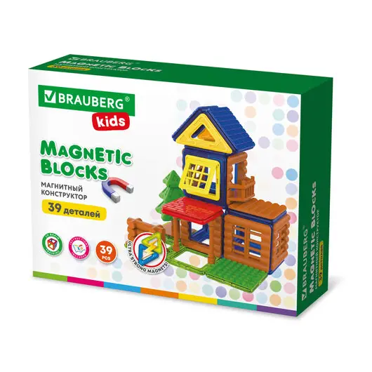 Магнитный конструктор MAGNETIC BUILD BLOCKS-39 &quot;Построй дом&quot;, 39 деталей, BRAUBERG KIDS, 663849, фото 1