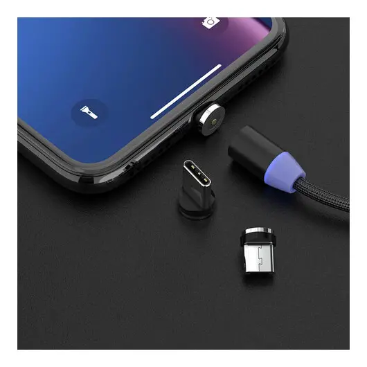 Кабель магнитный для зарядки 3 в 1 USB 2.0-Micro USB/Type-C/Ligtning, 1 м, SONNEN, черный, 513561, фото 3