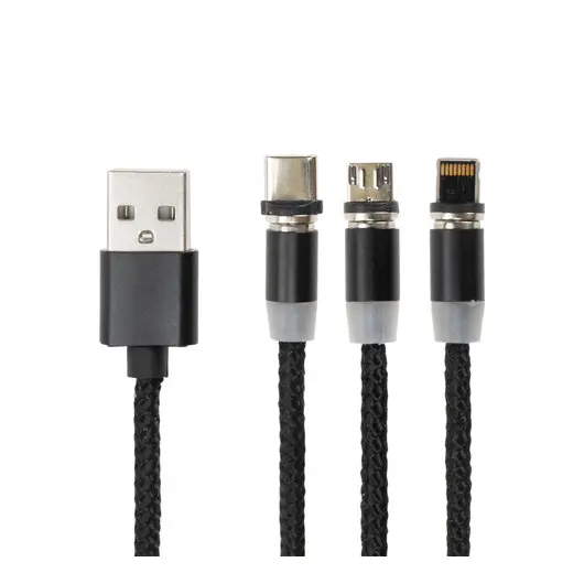 Кабель магнитный для зарядки 3 в 1 USB 2.0-Micro USB/Type-C/Ligtning, 1 м, SONNEN, черный, 513561, фото 2